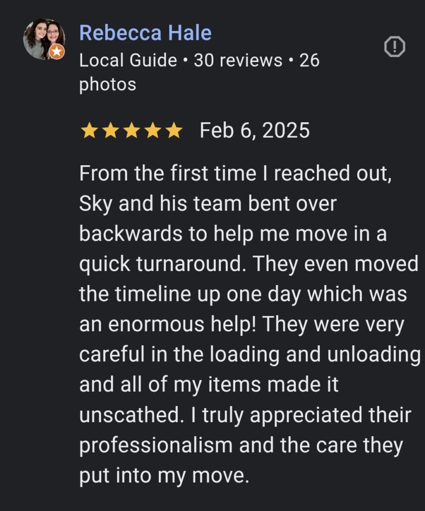 Customer review for Keller Texas movers