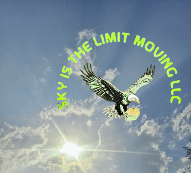 Eagle flying with a moving box representing Sky Is The Limit Moving LLC serving Dallas-Fort Worth
