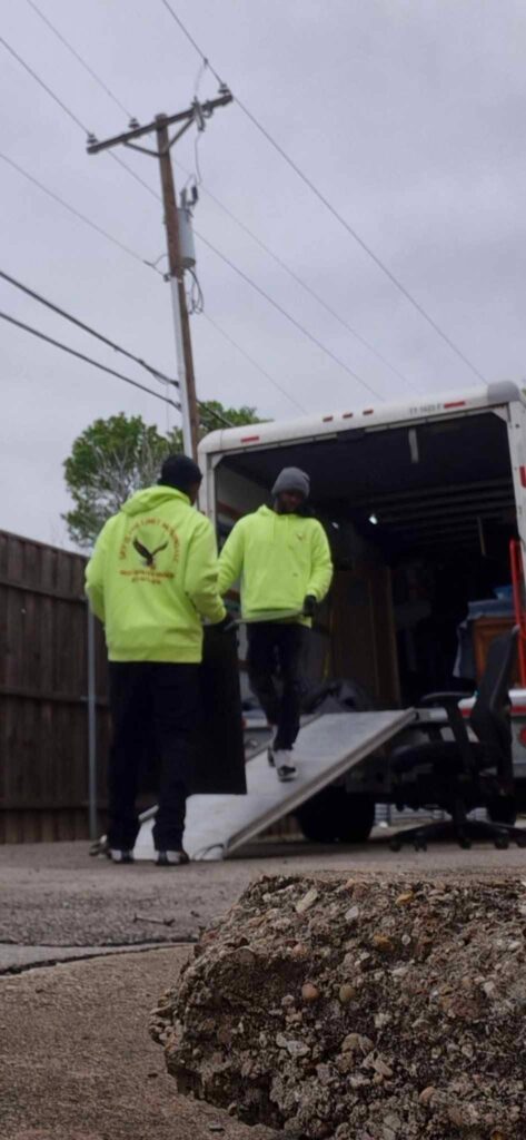 Moving crew from Sky Is The Limit Moving loading office equipment in Fort Worth, Texas for a relocation to Grand Prairie, Texas office location.