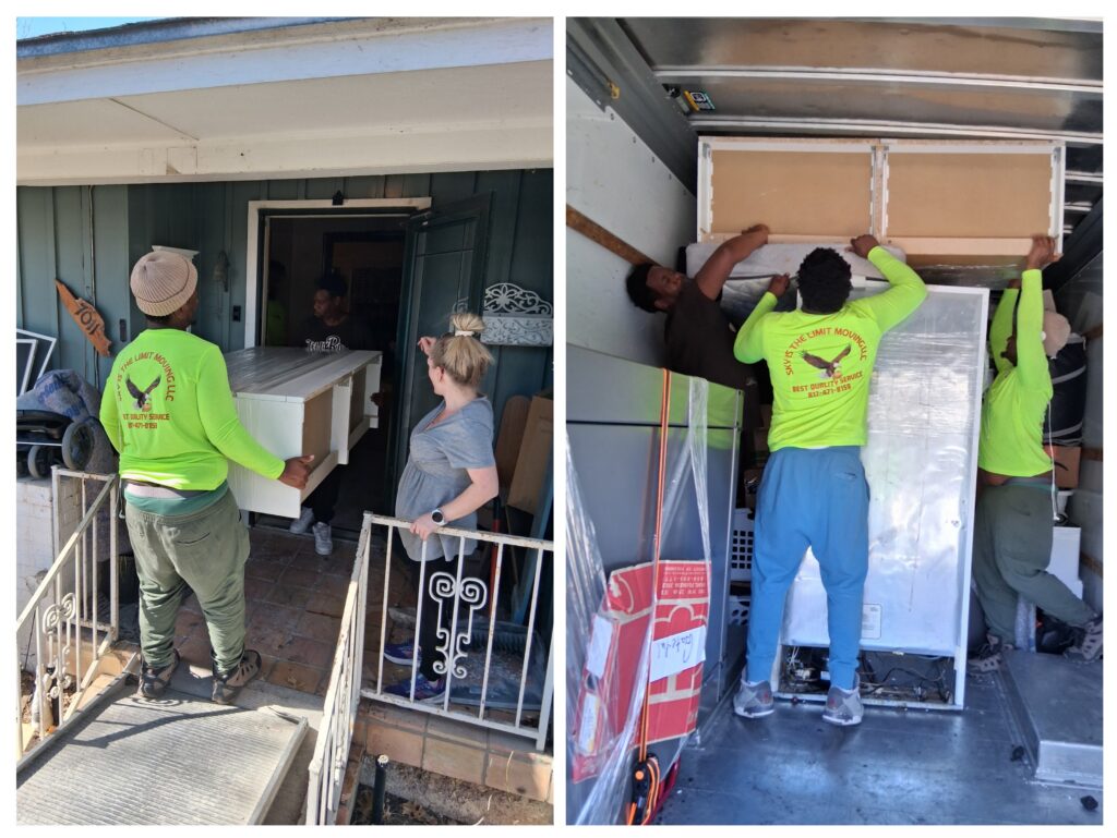 This image shows our team unloading a moving truck and the customer watching the team perform a professional move